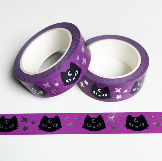 Crescent Cat, Purple/Silver Washi Tape