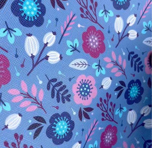 Floral Blue Small, Faux Leather Rolls