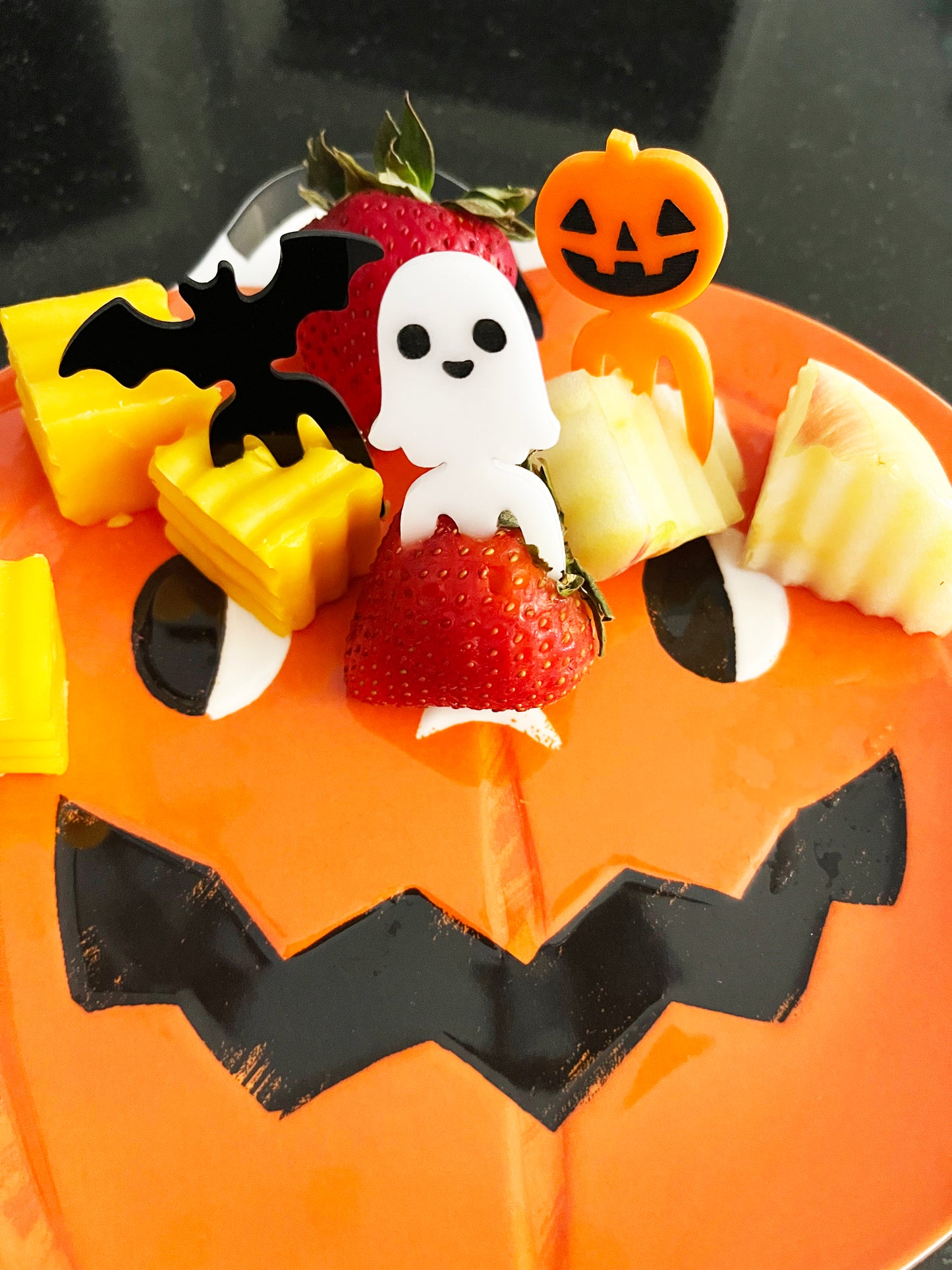 Halloween Food Picks, 3 prong, Bat, Ghost, Pumpkin