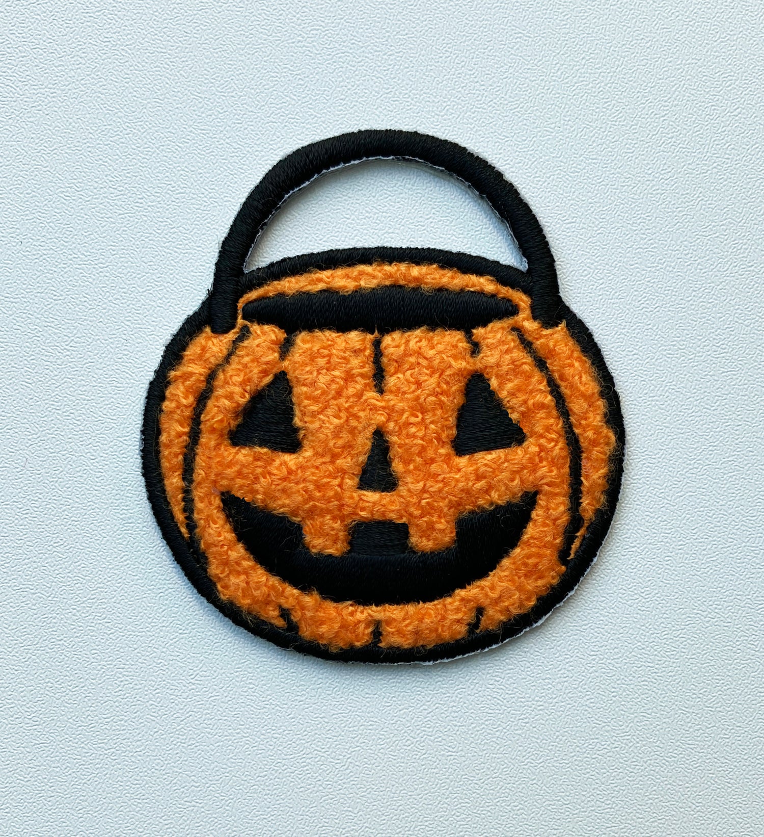 Two Jack-O-Lantern Applique Patches - Halloween Pumpkin Embroidered Iron-On Badges