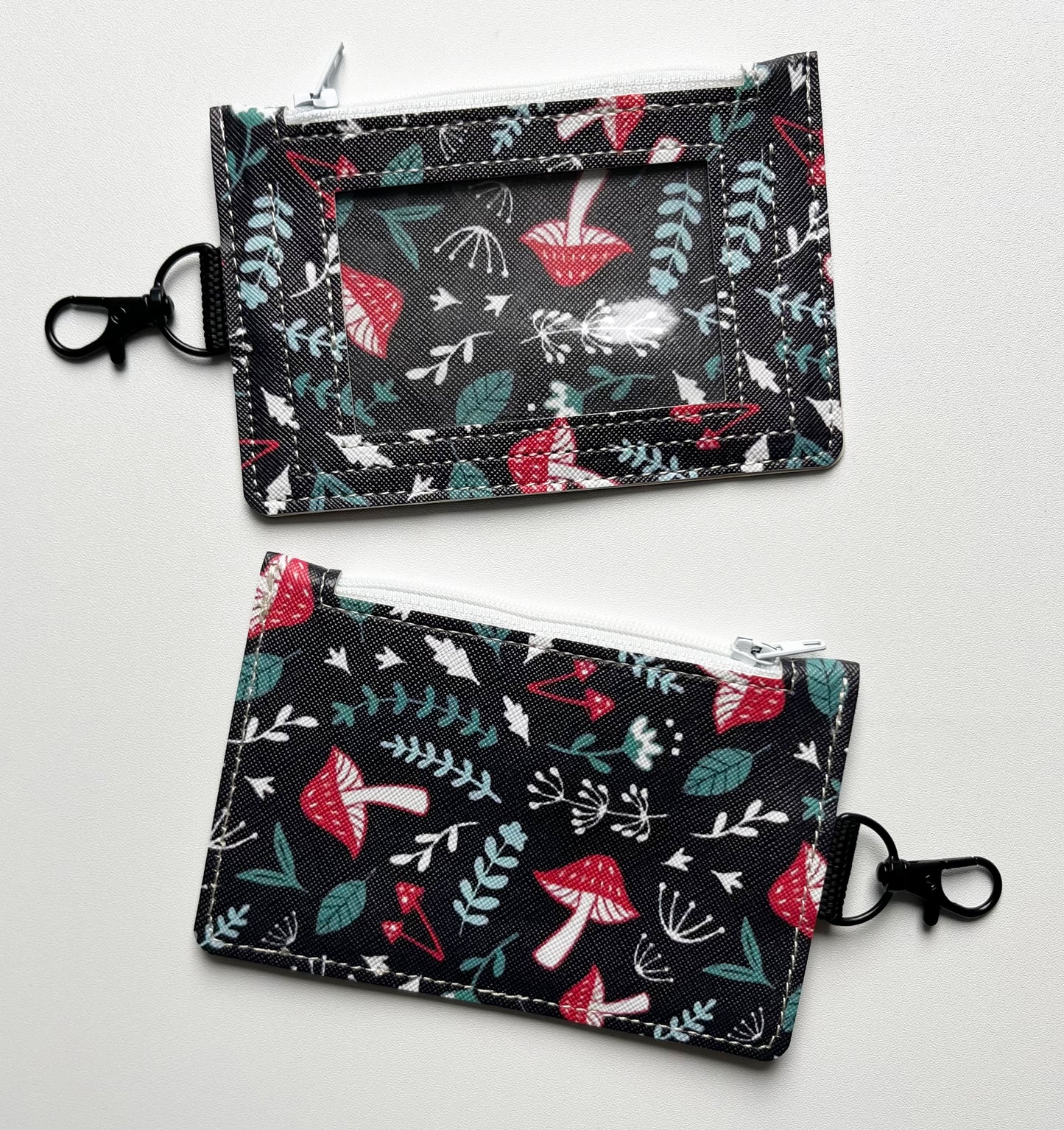 Floral Mushroom Keychain ID Zipper Pouch