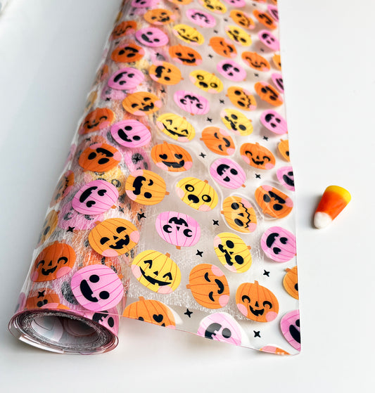 Pink & Orange Pumpkins Transparent PVC, Rolls