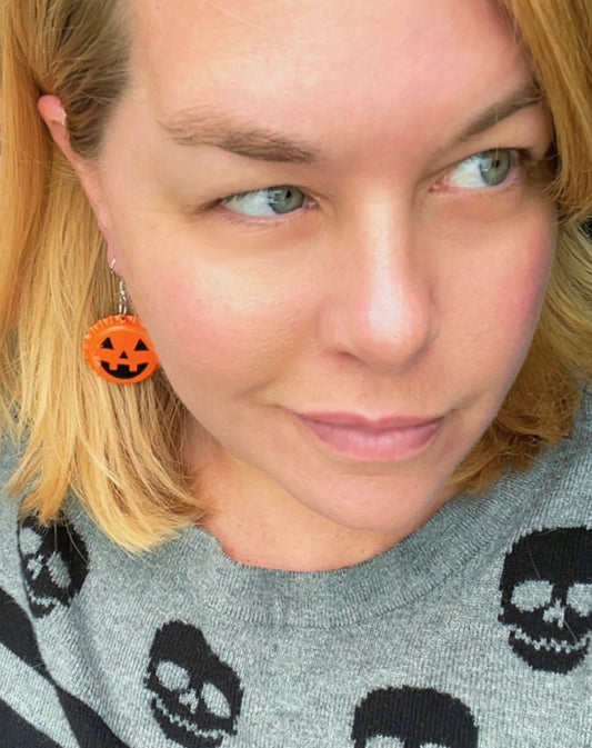 Pumpkin Pop Dangle Earrings, Halloween, Jackolantern