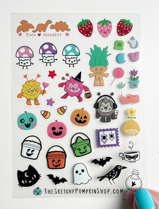 Sketchy Pumpkin Sampler Sticker Sheet, Transparent, Waterproof
