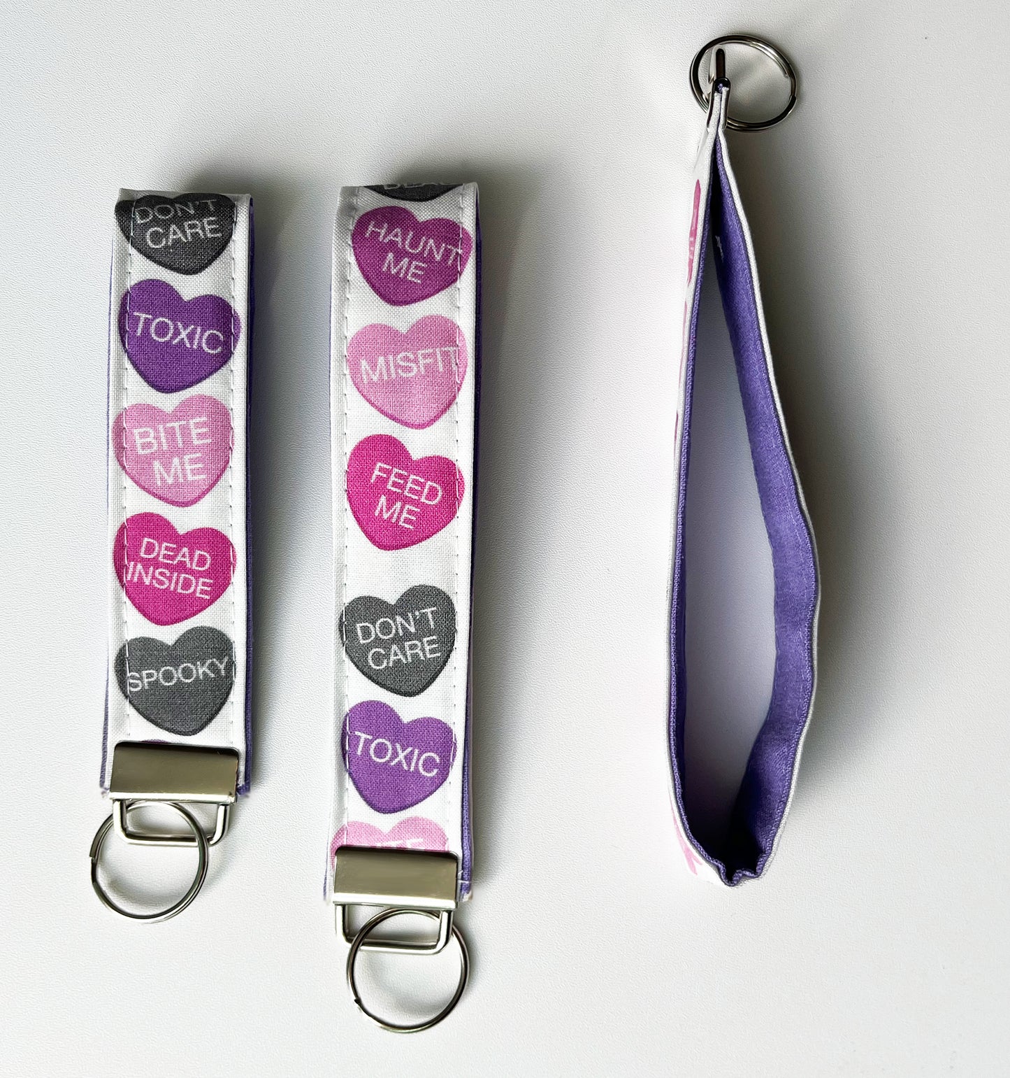 Rude Candy Hearts Valloween Wristlet or Fob, Cotton