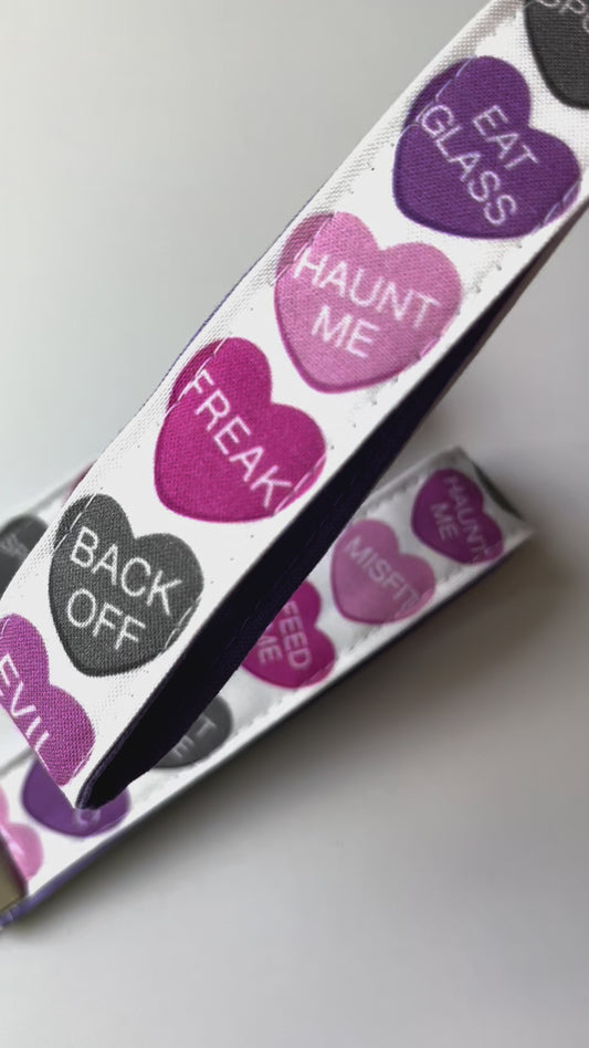 Rude Candy Hearts Valloween Wristlet or Fob, Cotton