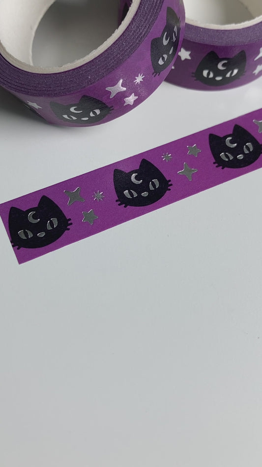 Crescent Cat, Purple/Silver Washi Tape