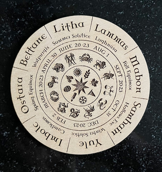 Wheel of the Year Wood Magnet, Sabbat, Pagan, Zodiac