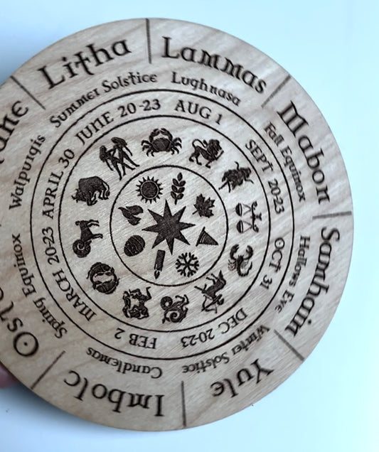 Wheel of the Year Wood Magnet, Sabbat, Pagan, Zodiac