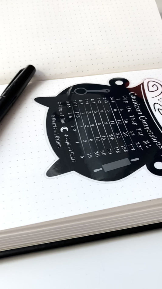 Cauldron Conversion Chart Decal, Waterproof, Transparent, Gloss
