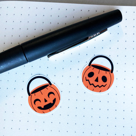 Pumpkin Bucket Stickers, Halloween Pails, Trick or Treat, White Backing