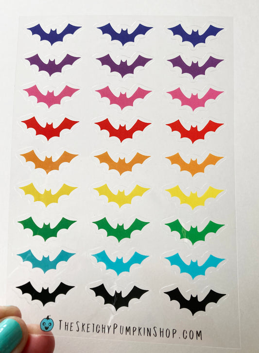 Rainbow Bats, Transparent, Waterproof Sticker Sheet