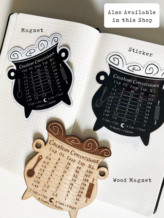 Cauldron Conversion Chart, Wood Magnet, Kitchen Witch, Baking, Recipes, Measurements
