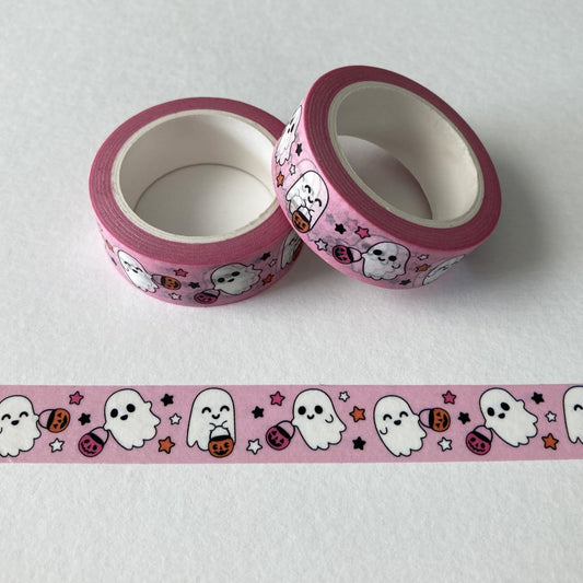 Ghosts w/ Pumpkin Buckets Washi Tape, Pink, Halloween, Fun Tape
