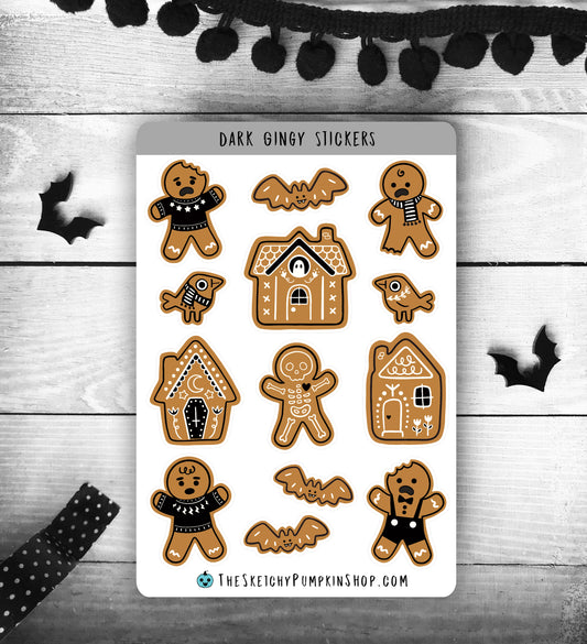 Dark Gingy Stickers, Goth, Schitt's Creek, David Rose, Gingerbread Man