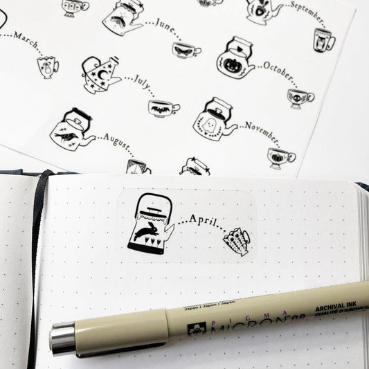 Divination Tea Monthly Stickers, bujo, transparent, bullet journal, spooky