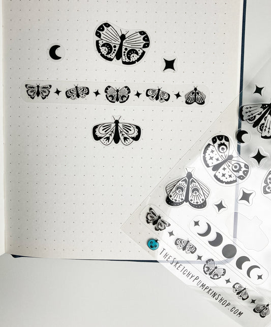 Magic Moth, Transparent, Waterproof Sticker Sheet