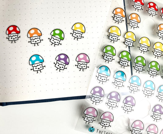 Rainbow Mushroom, Transparent, Waterproof Sticker Sheet