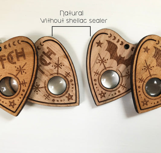 Ouija Planchette Keychain, Witch, Bat, Wood,