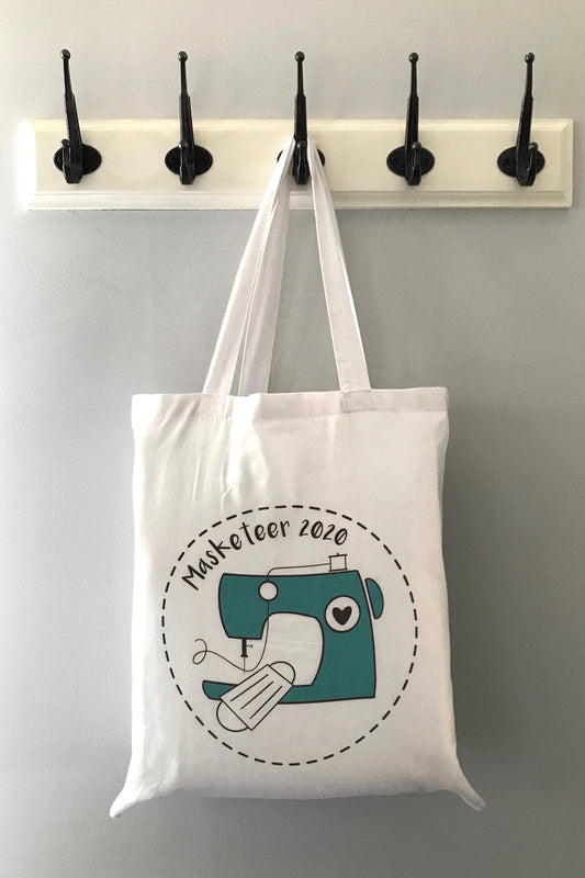 Masketeer Tote Bag, Mask Maker, Sewing Machine, Logo