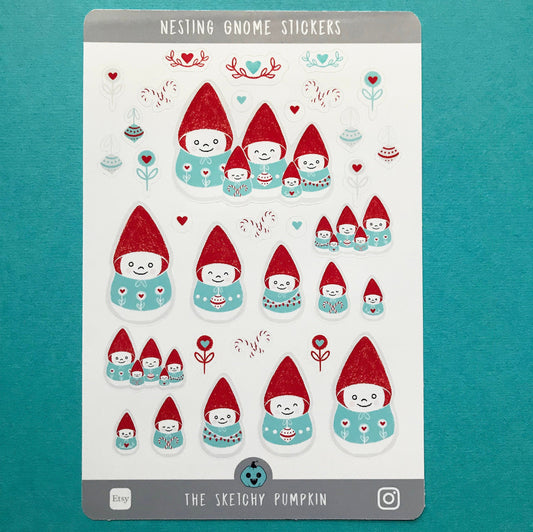 Nesting Gnome Stickers, Christmas, Holiday