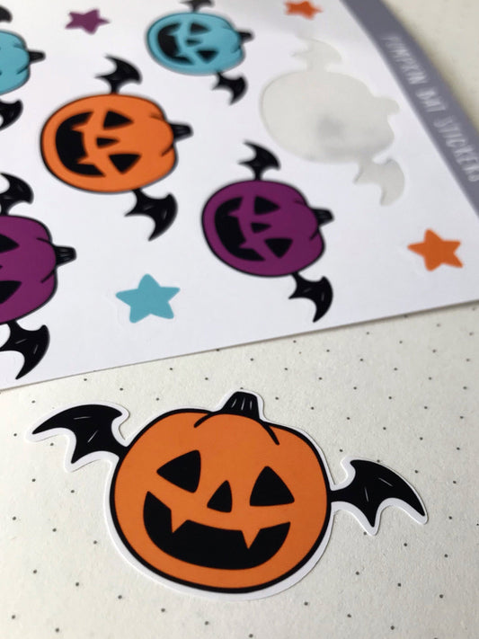 Pumpkin-Bat Sticker Sheet, jackolantern, halloween, bujo