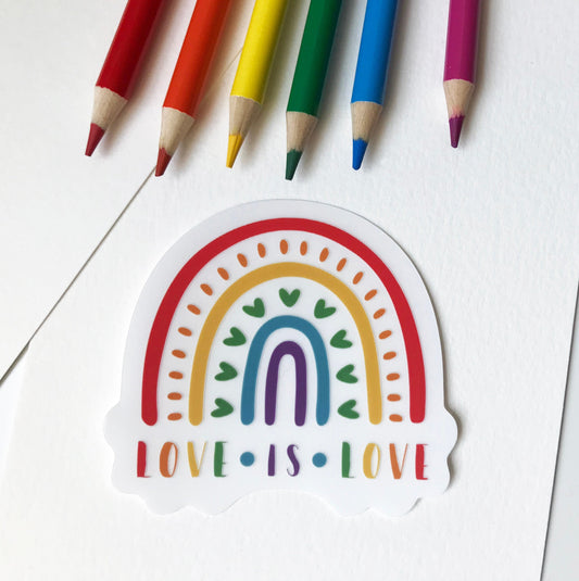 Love is Love, diCut, vinyl, waterproof sticker, Rainbow, pride, lgbtqia