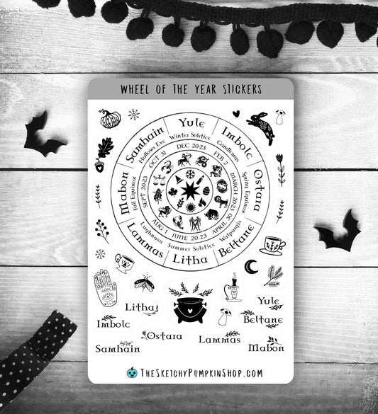 Wheel of The Year, waterproof, black and white, transparent, Pagan, Seasons, Wiccan, Sabbats, Yule, samhain, zodiac, holiday