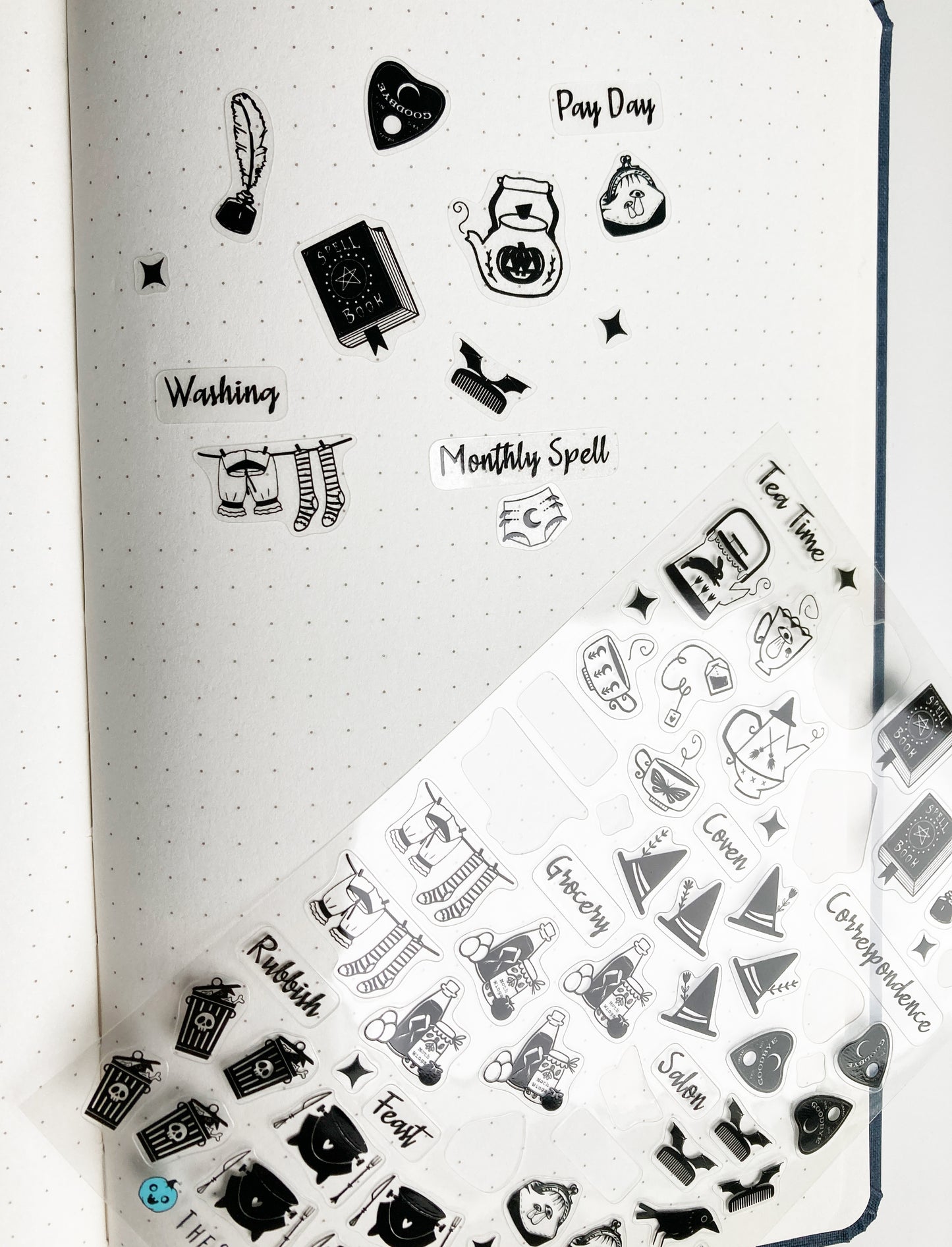 Witchy Bullet Journaling Waterproof, Transparent Sticker Sheet